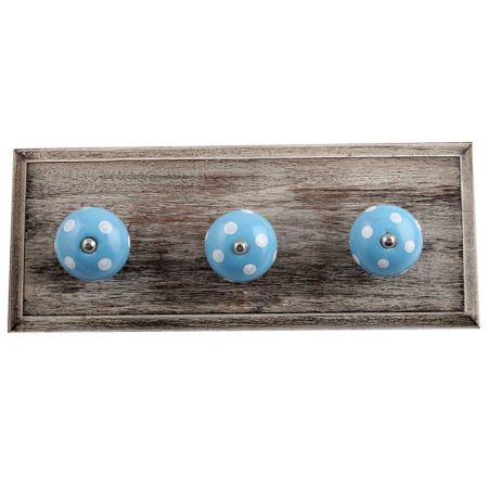 Turquoise White Dot Wooden Hooks